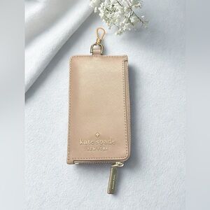 Kate Spade Taupe Leather Zip Cardholder – Gold Hardware, Gently Used